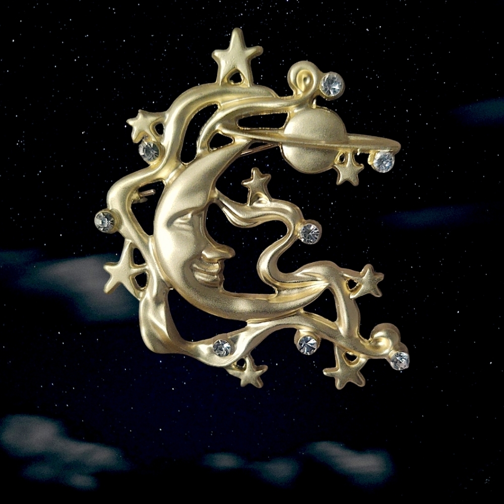 Price Drop.....Gold Celestial Brooch with Crystals